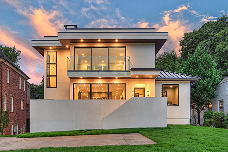 front view of a full white modern home
