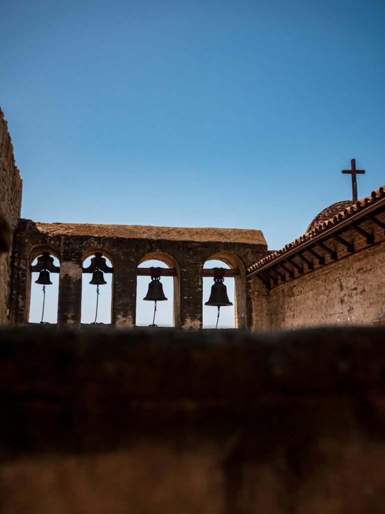 four bells and a cross at the san gabriel mission