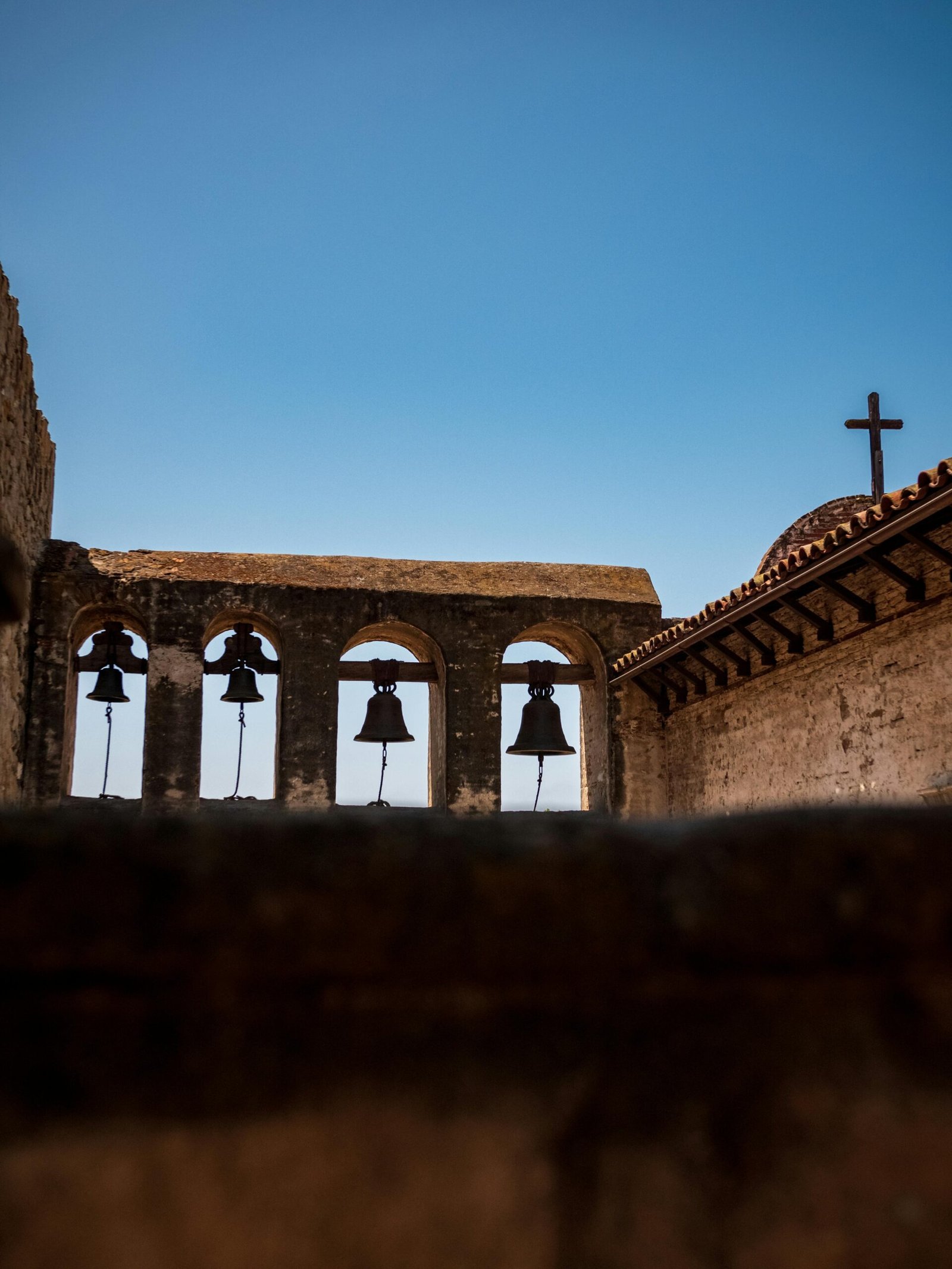 four bells and a cross at the san gabriel mission