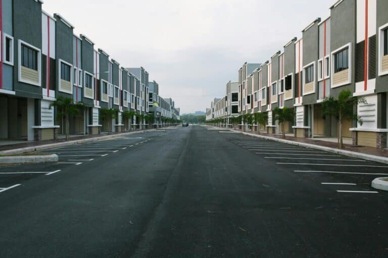 a floor level view of rows of newly constructed homes in san gabriel