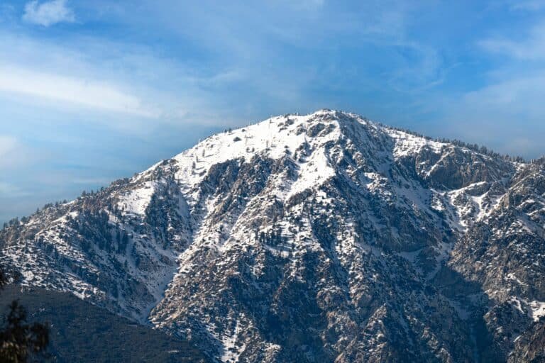 aerial view the san gabriel valley snowy mountain that can be seen from Racho Cucamonga, CA.